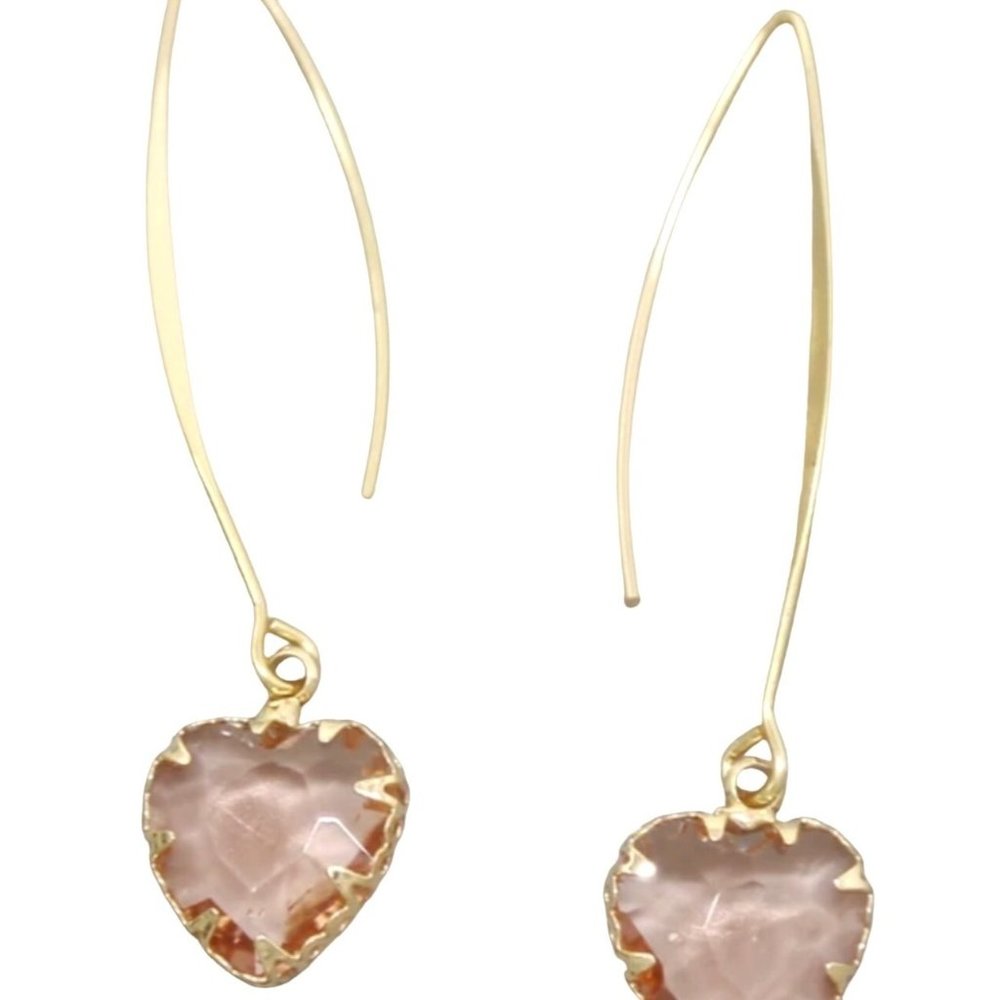 Its Sense Crystal Heart Dangle Earrings Gold Pink NWT